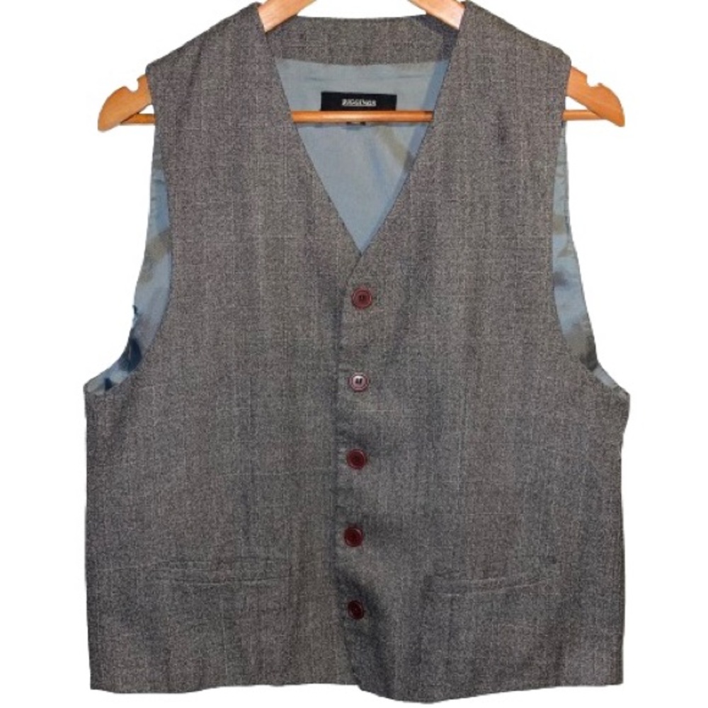 J Riggings  Mens Brown Stripe Vest 5 Button Size M  Gray Lining Back